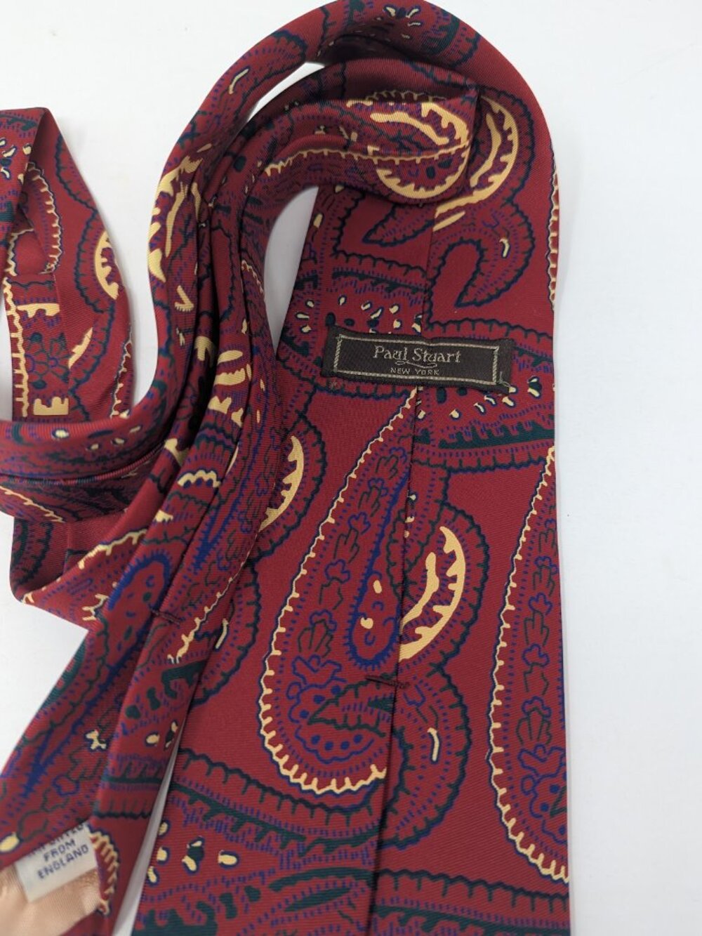 Paisley print silk tie made in England for Paul Stuart